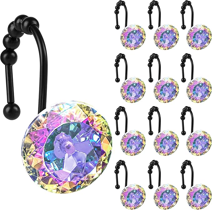 Sunlit Rustic Decorative Shower Curtain Hooks, Brown Owl Animal Shower Curtain Rings with Black Hooks, Cabin Shower Curtain Hooks, Resin, Farmhouse Bathroom Decoration, Set of 12