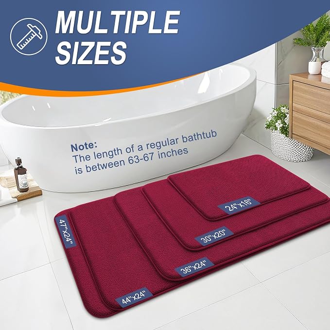 OLANLY Memory Foam Bathroom Runner Rugs 59x24, Absorbent Long Mat, Burgundy | Soft Quick Dry Bath Rugs, Non-Slip Carpet, Machine Washable Mat for Bathroom Floor, Tub and Shower, Home Decor Accessories