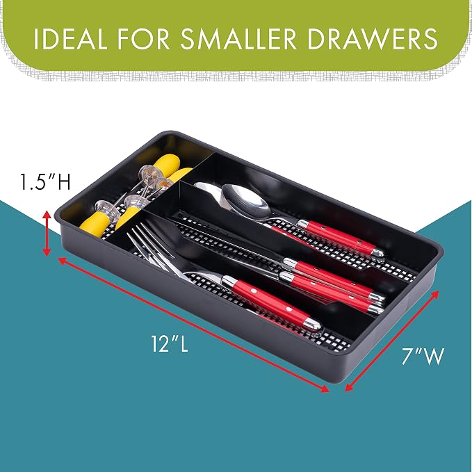 Dial Industries Small Utensil Silverware Kitchen Drawer Organizer, White | Keeps forks, spoons and flatware neatly separated, Compact fit for shallow drawers, Great for RVs, campers or everyday use