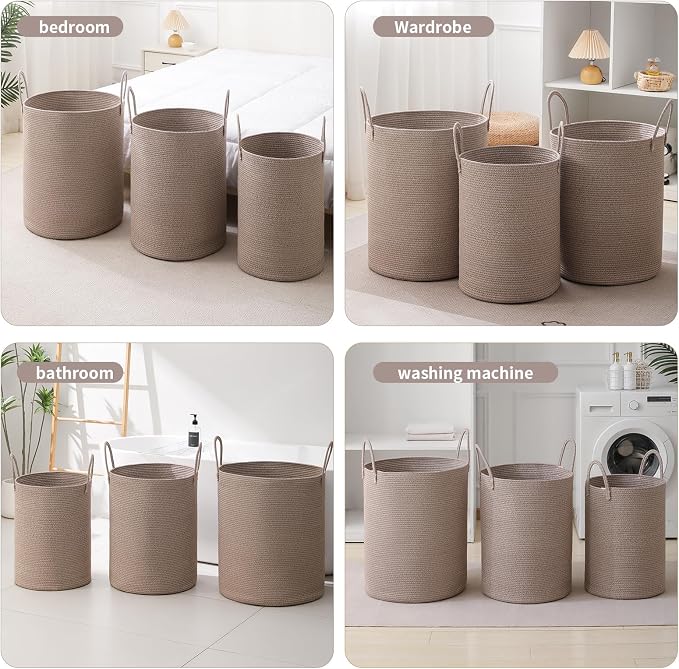 Laundry Basket Hamper Tall Rope Storage Woven for Blanket toys Dirty Clothes in Living Room Bathroom Bedroom (Tan, 80L/21.3Gal)