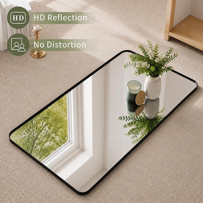 Koonmi Black Bathroom Mirror for Over Sink 30x60 Inch | Wall Mirror for Bathroom Matte Rectangle Metal Deep Framed, Shatterproof Tempered Glass, Hang Vertically or Horizontally