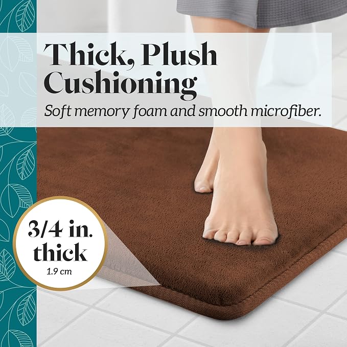 Memory Foam Bath Mat Non Slip Absorbent Super Cozy Velvet Bathroom Rug Carpet (60 inches X 17 inches, Brown)