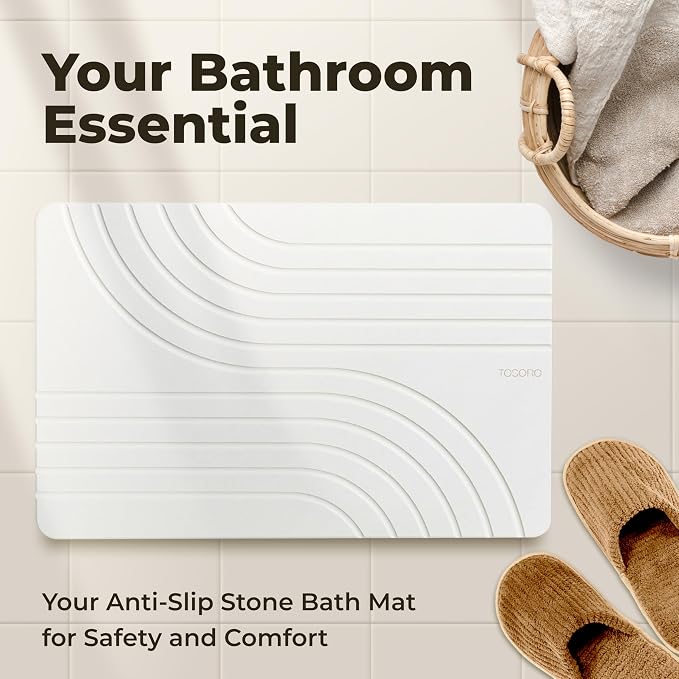 Stone Bath Mat Diatomaceous Earth Shower Mat Non-Slip Super Absorbent Diatomite Stone Bath Mats for Bathroom Floor Quick Drying Natural Easy to Clean (23.5 x 15) - Sandstone