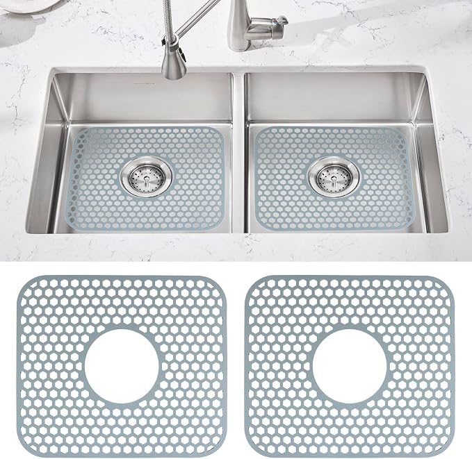 2pcs Sink Protectors for Kitchen Sink, Sink Protector For Kitchen Fast Drying Heat Insulation Soft Silicone, Protect Sink from Stains, Damage, Scratches, Dishwasher Safe Sink Grid