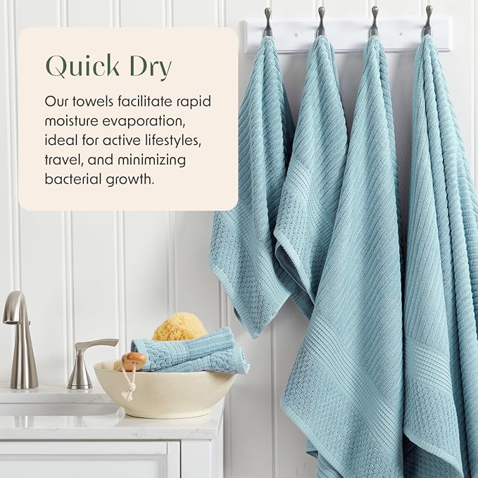 100% Cotton Bath Towel Set | 4-Pack | Textured | Aegean | Absorbent & Quick-Dry Bathroom Towels | Textured and Durable Cotton Towels for Bathroom | OEKO-TEX | Krista Collection