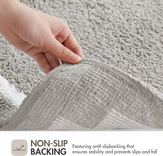 Madison Park Evan 100% Cotton Bath Rug Plush Absorbent, 24" x 40", Grey | Non-slip Backing, OEKO TEX, Luxurious Tufted Plush Bath Mat for Bathroom, Quick Dry, Spa Design Decorative for Shower Room