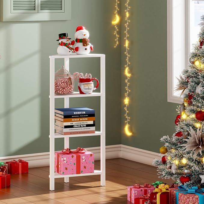 TUTOTAK Corner Shelf, 4-Tier Corner Bookshelf for Small Space | Narrow Display Corner Shelf Stand with Storage Rack, for Living Room, Bedroom, White BS05BW004