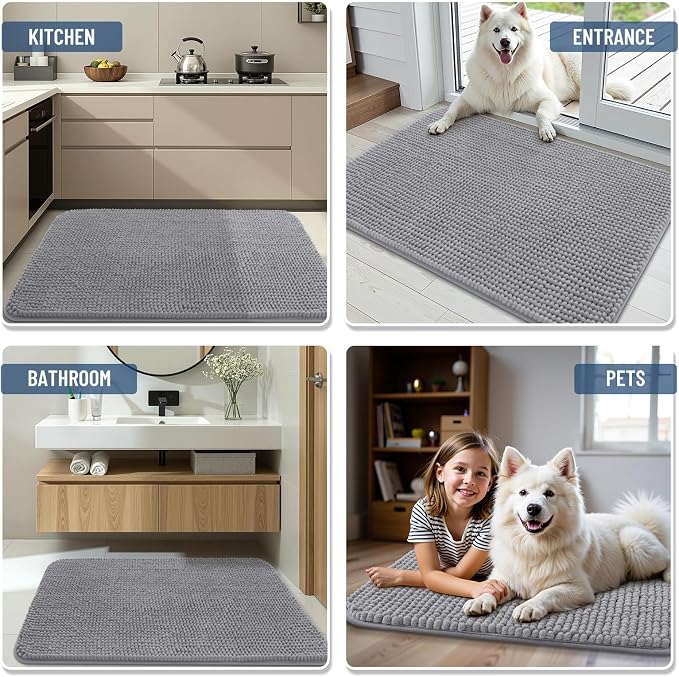 Arotive Chenille Bathroom Rugs 40x24, Soft Absorbent Bath Mat, Grey | Rubber Backing, Machine Washable Dry Bath Mats for Bathroom Floor, Tub and Shower, Home Decor Accessories