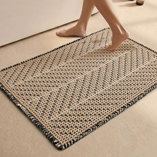 Sunfly Waffle Bath Mat, Boho Bathroom Rugs Non Slip Washable Super Absorbent Quick Dry Bath Mat Farmhouse Bathroom Decor, 24"x36" Black &Khaki