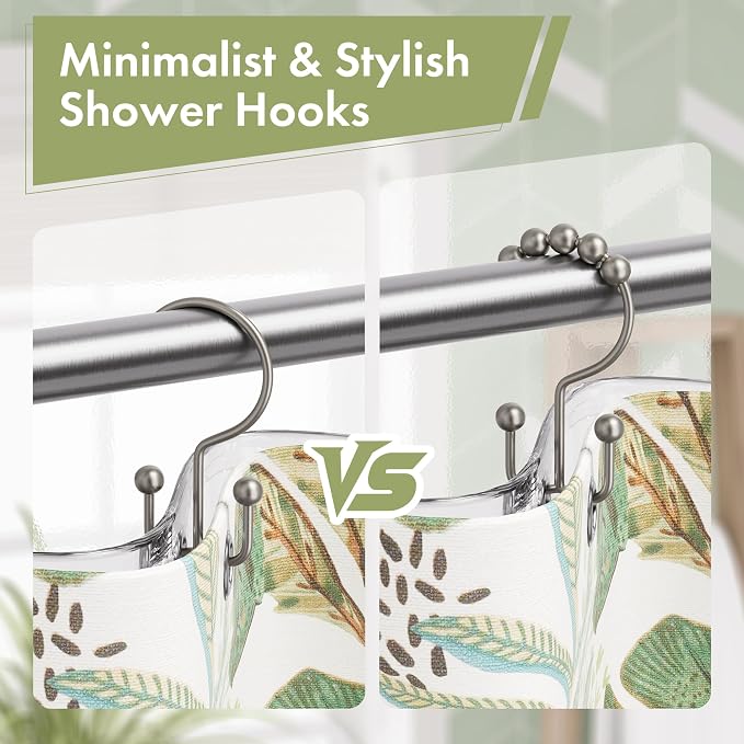 Shower Curtain Rings, Rust-Resistant Metal Double Shower Hooks for Curtain Rolling Shower Curtain Hooks Rings Shower Rings for Bathroom Shower Curtain Rod, Matte Nickel, Set of 12 Rings