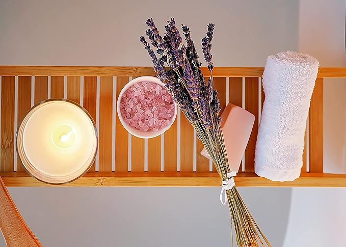 RoyalHouse Bamboo Bath Caddy Tray for Bathtub, Bath Table Tray with Book and Wine Glass Holder, Attractive Design, Suitable for Luxury Spa or Reading, Ideal Gift for Family & Friends