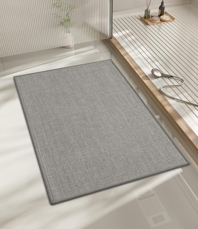 Bathroom Rugs Mat 24x17, Ultra Thin Non Slip Bath Mat Small Quick Dry Absorbent Bath Mat for Bathroom Floor, (Dark Grey, 24"x17")