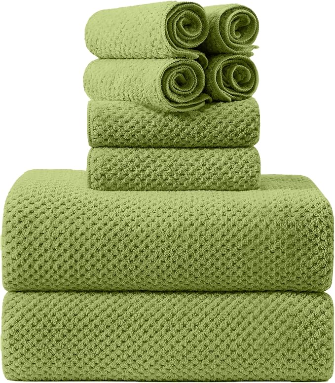 8-Piece Bath Towel Set, 2 Extra Large Bath Towel Sheets, 2 Hand Towels and 4 Washcloths - Highly Absorbent Quick Dry Microfiber,Ultra Soft Towel Set for Bathroom, Waffle Weave, Pack of 8 (Olive)