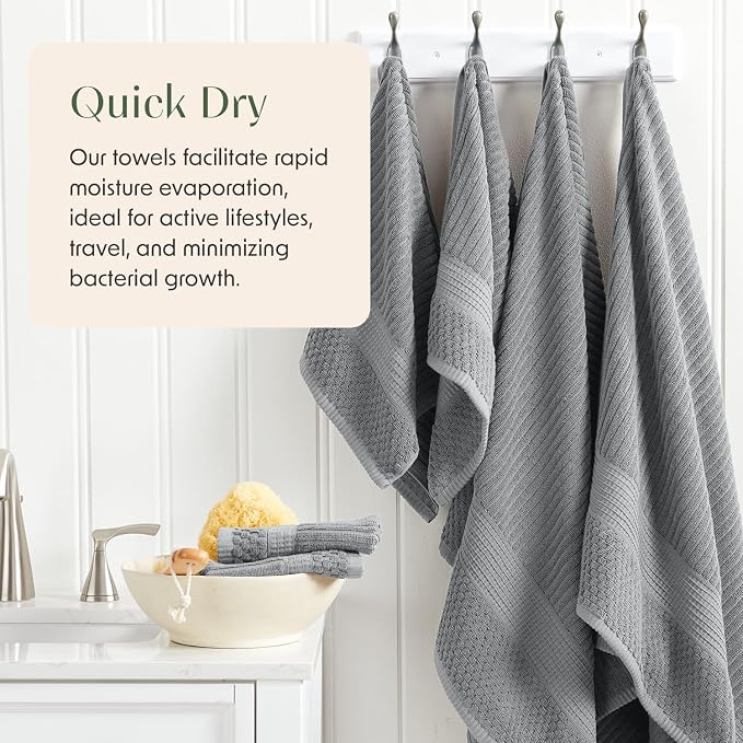 100% Cotton Bath Towel Set | 4-Pack | Textured | Grey | Absorbent & Quick-Dry Bathroom Towels | Textured and Durable Cotton Towels for Bathroom | OEKO-TEX | Krista Collection