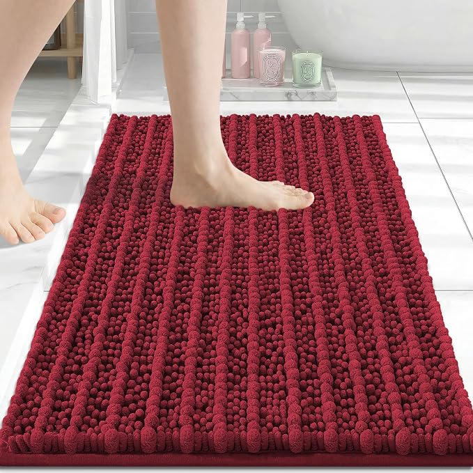 Arotive Bathroom Rugs Mat 24x16, Soft Absorbent Chenille Shaggy Bath Mat | Red, Machine Wash Dry, Bath Rugs for Bathroom Floor, Tub and Shower, Home Decor Accessories