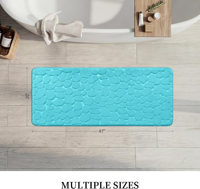 Memory Foam Runner Rug, Cobblestone Bathroom Runner Rugs Super Water Absorbent Bath Mats for Bathroom Machine Washable Bath Rugs for Hallway Bedroom Laundry Room(20 x 47,Teal)