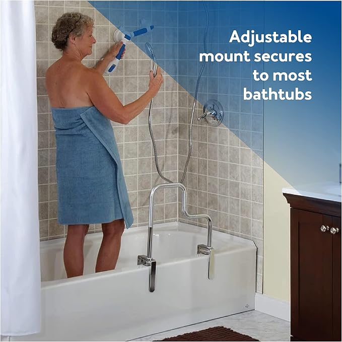 Carex Tri-Grip Bathtub Handle Grab Bar with Chrome Finish, Bathtub Grab Bar for Seniors and Handicap, Detachable Toilet Safety Frame with Handles for Assistance in Getting In and Out of Tub