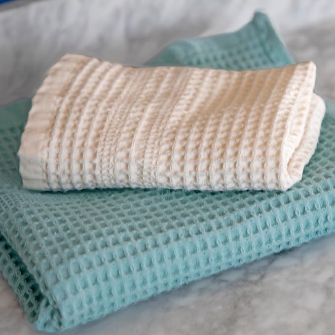 GILDEN TREE Waffle Hand Towels for Bathroom Quick Dry Towel Super Absorbent Thin 100% Cotton Lint Free, Hand Towels for Bathroom Set of 2, Classic Style (Seafoam)