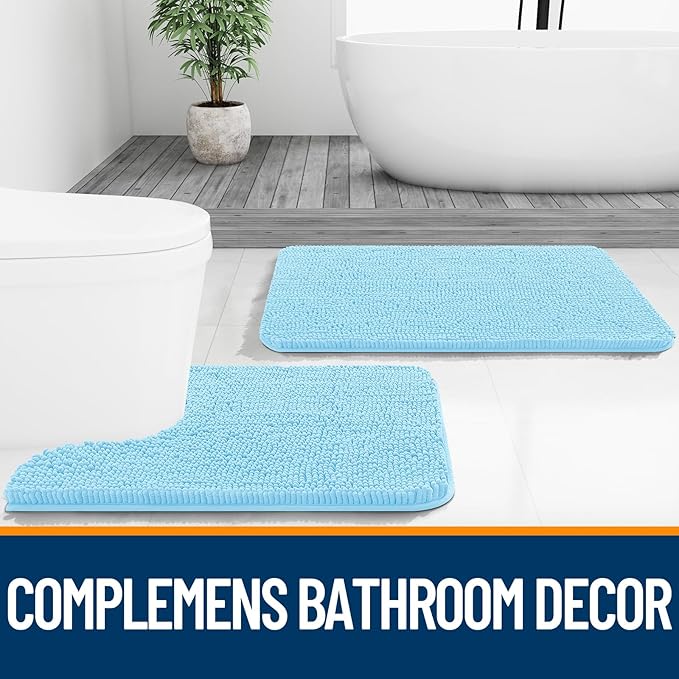 OLANLY Bathroom Runner Rugs 44x24, Extra Soft Absorbent Chenille Bath Rugs | Sky Blue, Quick-Drying Rubber Backing, Washable Long Bath Mat for Bathroom Floor, Tub and Shower, Home Decor Accessories