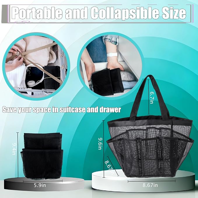 Mesh Shower Caddy Portable - 9 Pockets, Shower Bag for Dorm Room Camping | 2 Handle Quick Dry Shower Bag College Dorm Room Essentials Large Capacity Hanging Basket for Bathroom Travel Swimming Gym