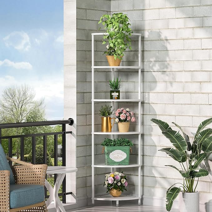6 Tier Corner Shelf Stand, 54.4", Marble White | Metal Frame, Bathroom Kitchen Shelf Organizer Storage, Small Corner Shelf for Bedroom Living Room Decor Accessories