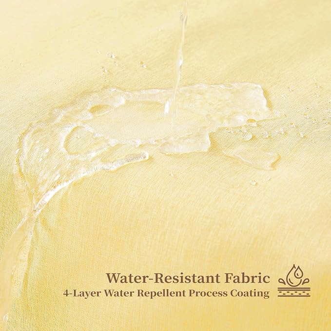 Extra Long Boho Scalloped Linen Textured Shower Curtain, 72x96, Yellow | Extra Tall Size, 230GSM Waterproof Polyester, Heavy Duty Fabric, 12 Plastic Hooks, Elegant Farmhouse Style, Machine Washable