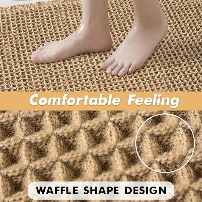MIULEE Set of 2 Waffle Bathroom Rugs Boho Bath Mat Brown 24x36 Inch | Non Slip, Super Absorbent, Washable, Ultra Soft, Rubber Backed, Large Bath Rugs for Bathroom Floor Tub Shower