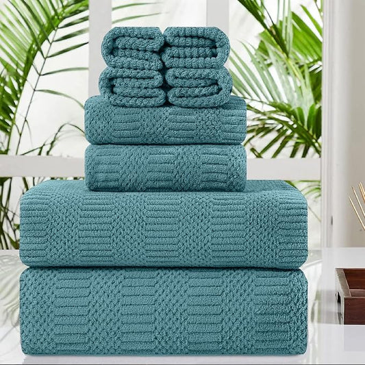 8 Pcs Turquoise Oversized Bath Towel Set-2 Extra Large Bath Sheets,2 Hand Towels,4 Washcloths Soft Bathroom Towels Highly Absorbent Quick Dry Beach Chair Towels Woven Towels for Hotel and Spa