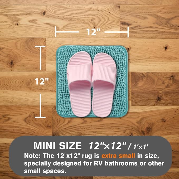 Small Bathroom Rug 12"x12" – Washable and Absorbent Mini Bath Mat, Non Slip, Thick Soft Chenille Bath Rugs for Bathroom, Shower, Locker Rug(Teal)