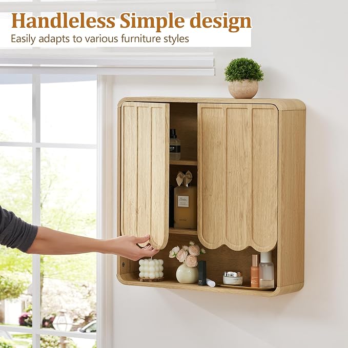 Bathroom Wall Mounted Storage Cabinet, Medicine Cabinet with Adjustable Shelf, Over The Toilet Storage Cabinet for Bathroom, Laundry Room, Kitchen, Living Room (Natural)