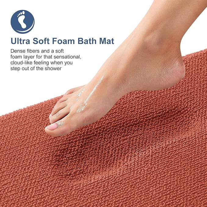 OLANLY Memory Foam Bathroom Runner Rugs 59x20, Long Mats, Rustic Terracotta | Soft Quick Dry Bath Rugs, Non-Slip, Absorbent Machine Washable Mat for Bathroom Floor, Tub and Shower, Home Decor Accessories