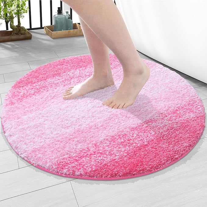 Arotive Microfiber Bathroom Rugs, Shaggy Soft and Absorbent Bath Rug, 24x24 | Pink, Rubber Backing Thick Plush Machine Washable Dry Bath Mats for Bathroom, Tub and Shower, Round