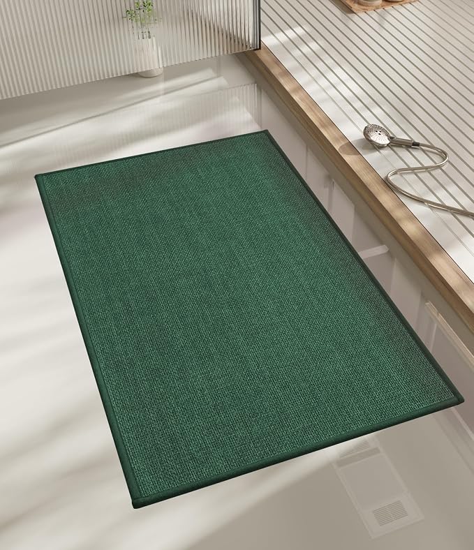 Bathroom Rugs Mat 32x17, Ultra Thin Non Slip Bath Mat Quick Dry Absorbent Bath Mat for Bathroom Floor, (Green, 32"x17")