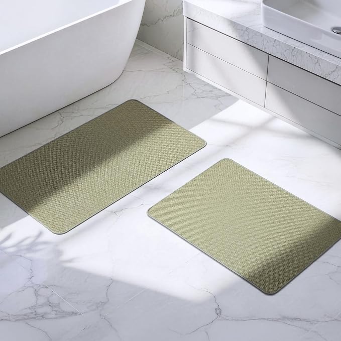 Bathroom Rugs Sets 2 Piece, Thin Bath Mat Absorbent Quick Dry, Machine Washable, Rubber Backing for Non Slip, Low Pile Cozy Cloth Bathroom Rug Set for Tub/Sink/Shower (27"x17" & 30"x20", Sage Green)