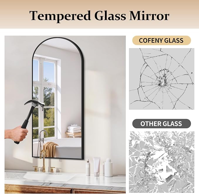COFENY Arched Mirror, 20’x48’’ Black Arch Mirror for Bathroom, Arched Bathroom Mirror with Frame, Modern Wall Mounted Mirror for Over Sink Mantle Bedroom Vanity Living Room Entryway