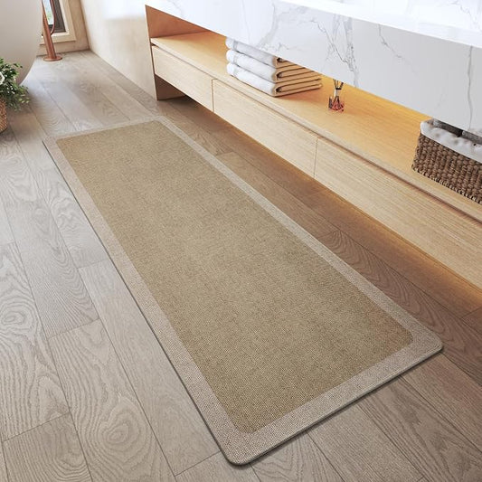 Bathroom Runner Rug, Long Thin Bath Mat Fit Under Door, Brown 17x47 | Quick Dry Absorbent, Rubber Backing Washable Large Bathmat, Shower Mat for Bathroom Floor, Tub and Outside Shower, Home Decor