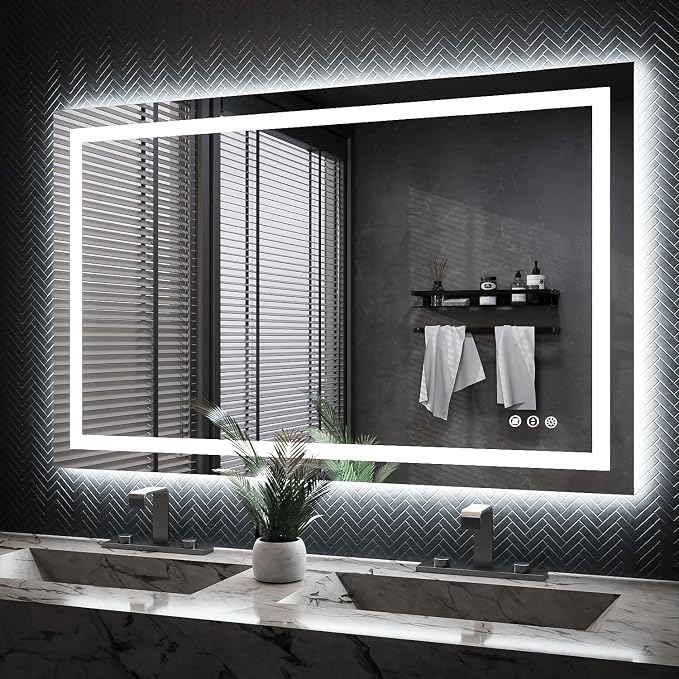 ISKM 48x30 LED Mirror for Bathroom, Front and Back Lit, Anti-Fog, Dimmable | Memory Function,ETL,3 Color Temps 3000K-6000K,IP65 Waterproof ,Tempered Glass, Plug in or Hardwired, for Makeup & Shaving