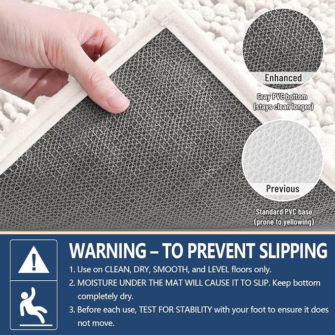 Arotive Bathroom Rugs Mat 34x21, Soft Absorbent Chenille Shaggy Bath Mat | Ivory, Machine Wash Dry, Bath Rugs for Bathroom Floor, Tub and Shower, Home Decor Accessories