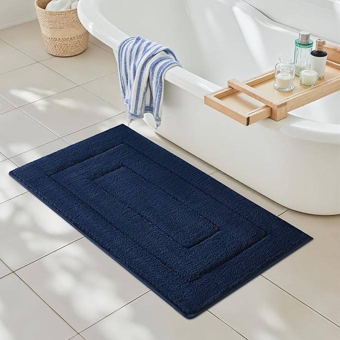 GRANNY SAYS Blue Bathroom Runner Rug 24" x 48", Soft Microfiber Bath Mat | Non-Slip long rug with TPR Backing, Absorbent, Machine Washable Extra Large Bath Rugs for Double Vanity, Shower, Tub