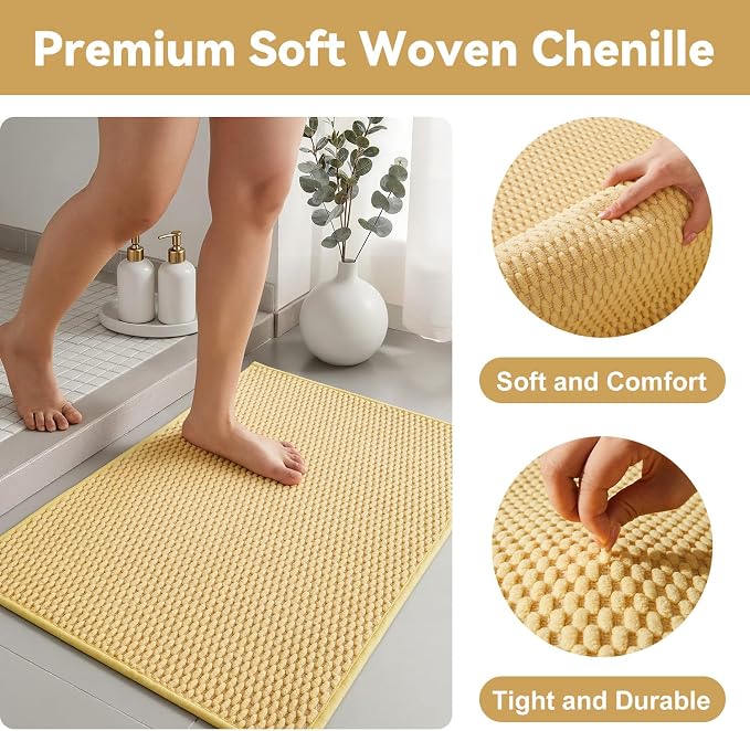 Triohero Bathroom Runner Rugs, Long Bath Mat Runner Washable Thin Quick Dry Low Pile Bathroom Runner Rugs Non Slip, Yellow 24"x70"