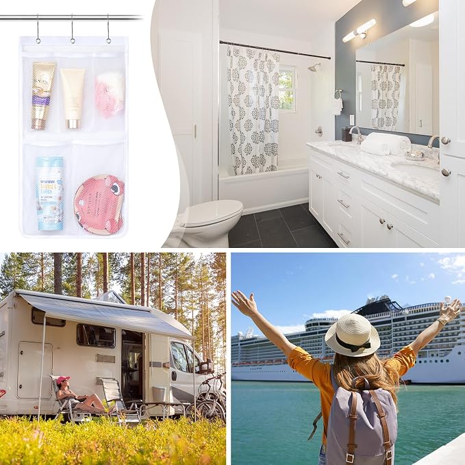 Lifewit Mesh Shower Caddy, 5 Pockets Hanging Bathroom Organizer, 1 Pack | 12" x 20", Attached 3 Hooks, Quick-Dry, Portable, Cruise Essentials, Idea for Toiletry, RVing, Travel, Camping