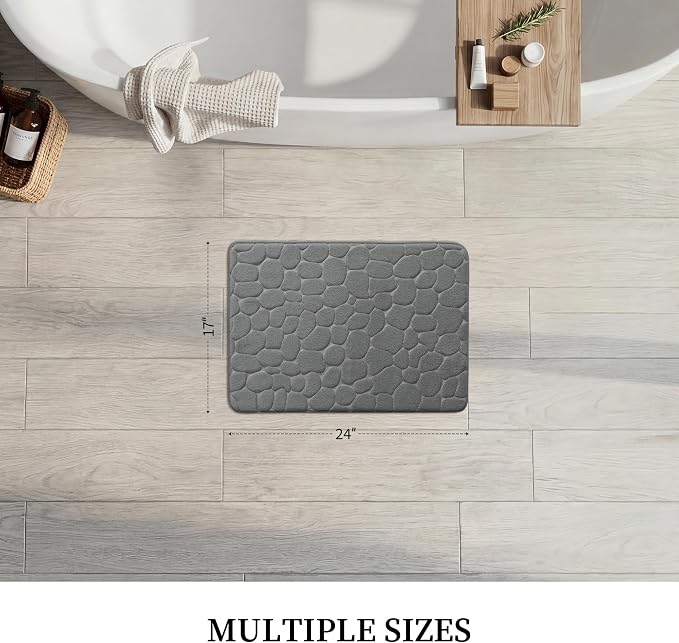 Bathroom Mat Rug, Memory Foam Bath Mat, Non-Slip Bathroom Floor Mats, Cobblestone Bath Mats Absorbent Bath Rugs Washable Quick Dry (17x24,Dark Gray)
