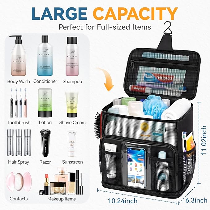 Shower Caddy Portable for College Dorm, Hanging Travel Toiletry Bag with Phone Pocket & Waterproof Bottom Cover,Quick-Dry Mesh Shower Bag,Dorm Room Essentials for Guys & Girls,Cruise Essentials 2026