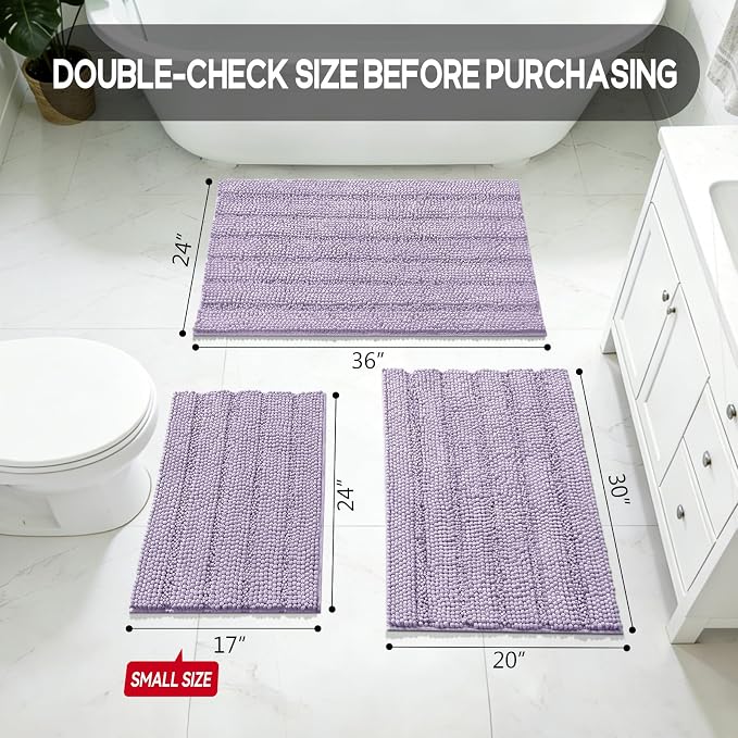 Bcoimo Small Bath Rug Mat,24x17 Extra Soft Chenille Lavender Bathroom Mats | Non Slip with Rubber Backing Bathroom Rugs;High Absorbent And Quick Dry Microfiber mat; Machine Washable;Extra Soft Bath Rug