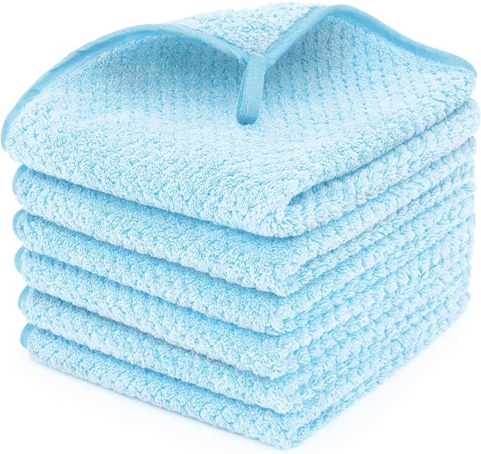 MaopaoBeauty 6 Pack Washcloth Set - Quick Drying & Absorbent Microfiber Gym Towels 13x13 inches - Lightweight & Thin Yoga Towels - Multi-Purpose Camping Towels for SPA, Hotel & Bathroom, Light Blue