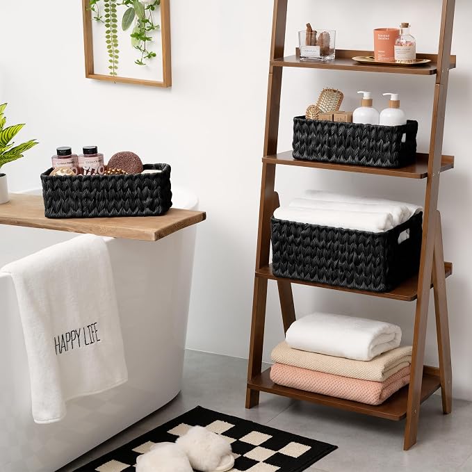 GRANNY SAYS Wicker Baskets for Shelves, Large Woven Baskets for Organizing | Small Woven Storage Baskets for Shelf, Rattan Basket for Organizing, Wicker Basket Set, 3-Pack Small Waterproof Baskets