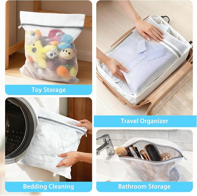 PrettyCare 3 Large (16x19inch) Mesh Laundry Bags for Delicates, Durable Honeycomb Wash Bags with Premium Zippers - Laundry Essentials Mesh Bags for Lingerie, Bras, Socks, Sweater, Travel & Organizing