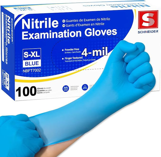 Schneider Nitrile Gloves, Gloves Disposable Latex Free, Powder Free | Black / Blue, 4-Mil, Medical Exam Glove, Food Safe Gloves, Cooking Gloves, Cleaning Gloves