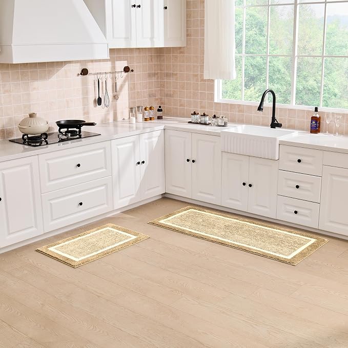 CozeCube Beige Bath Runner 59"x24" Non Slip Washable Rug | For Bathroom Non Slip, Fluffy Absorbent Microfiber Bath Mats Machine Wash, Stylish Long Aesthetic Bathroom Rugs