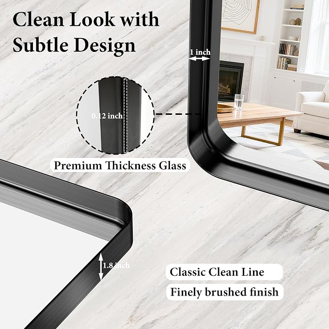 Bathroom Mirror for Wall, 30x20 Inch Rectangle Mirror,Matte Black Metal Framed Bathroom Vanity Mirror for Restroom Farmhouse, HD Tempered Glass,Anti-Rust Aluminum Alloy Mirror